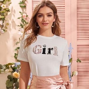 5️⃣ for 2️⃣5️⃣ Tweed Faux Pearl Crewneck Girl Graphic Tee